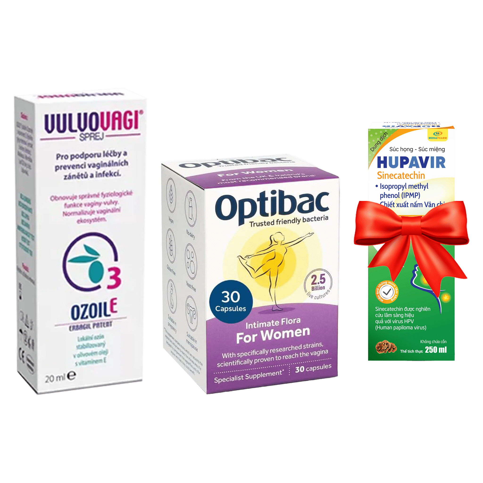 Bộ 2 sản phẩm Vulvovagi, Optibac Tím – 30 viên, tặng 1 Hupavir Súc Miệng Họng
