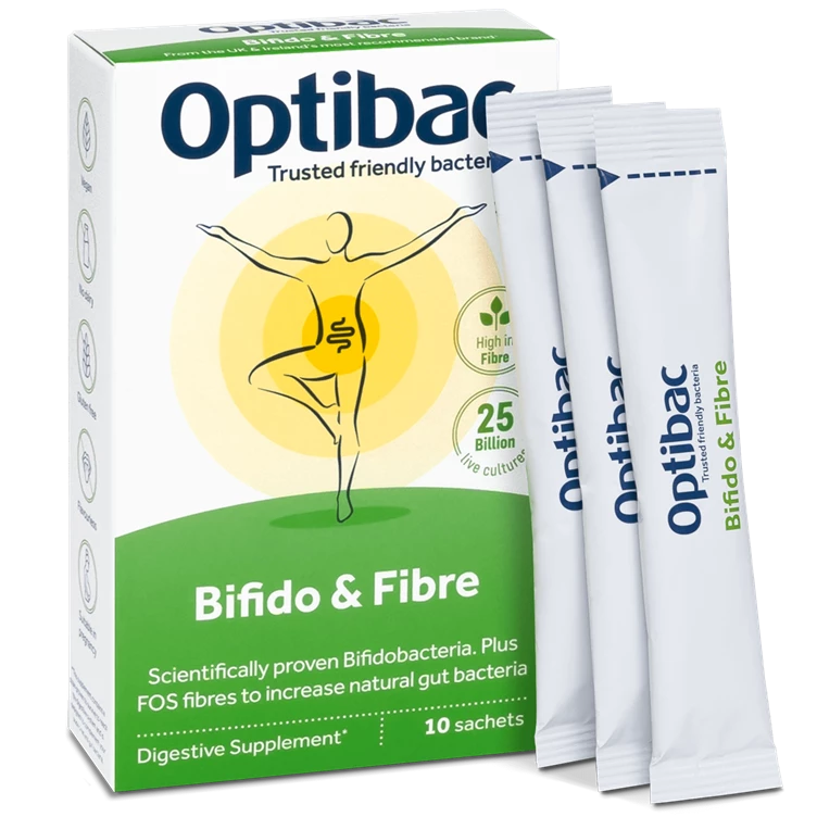 Men vi sinh Optibac Bifido & Fibre – Hỗ trợ giảm táo bón và bổ sung chất xơ (30 gói)